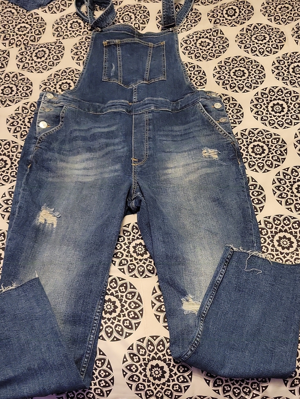 Classic Blue Denim Overalls - Distressed Workwear Style